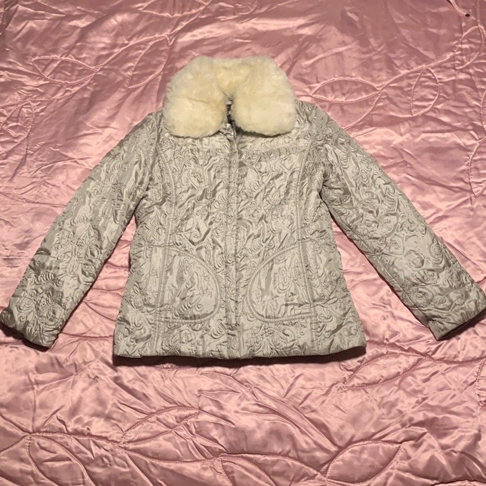 Moda International Quilted Silver Jacket Coat